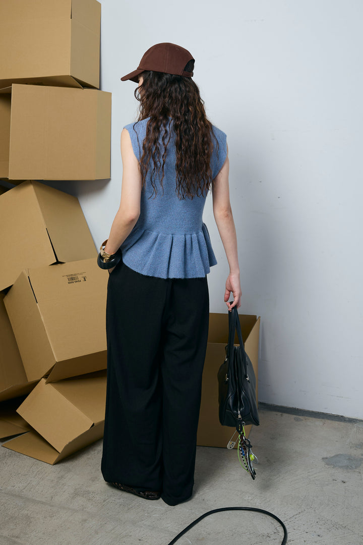 [予約/SET]アルパカタッチペプラムノースリプルオーバー+ネップワイドパンツ(2set)