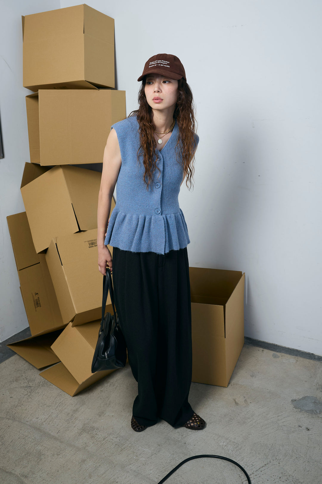 [予約/SET]アルパカタッチペプラムノースリプルオーバー+ネップワイドパンツ(2set)