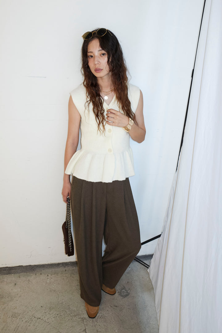 [予約/SET]アルパカタッチペプラムノースリプルオーバー+ネップワイドパンツ(2set)