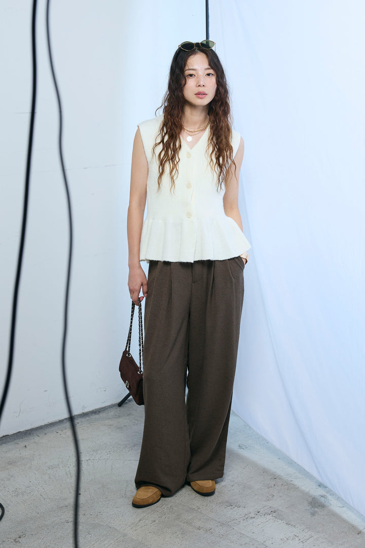 [予約/SET]アルパカタッチペプラムノースリプルオーバー+ネップワイドパンツ(2set)