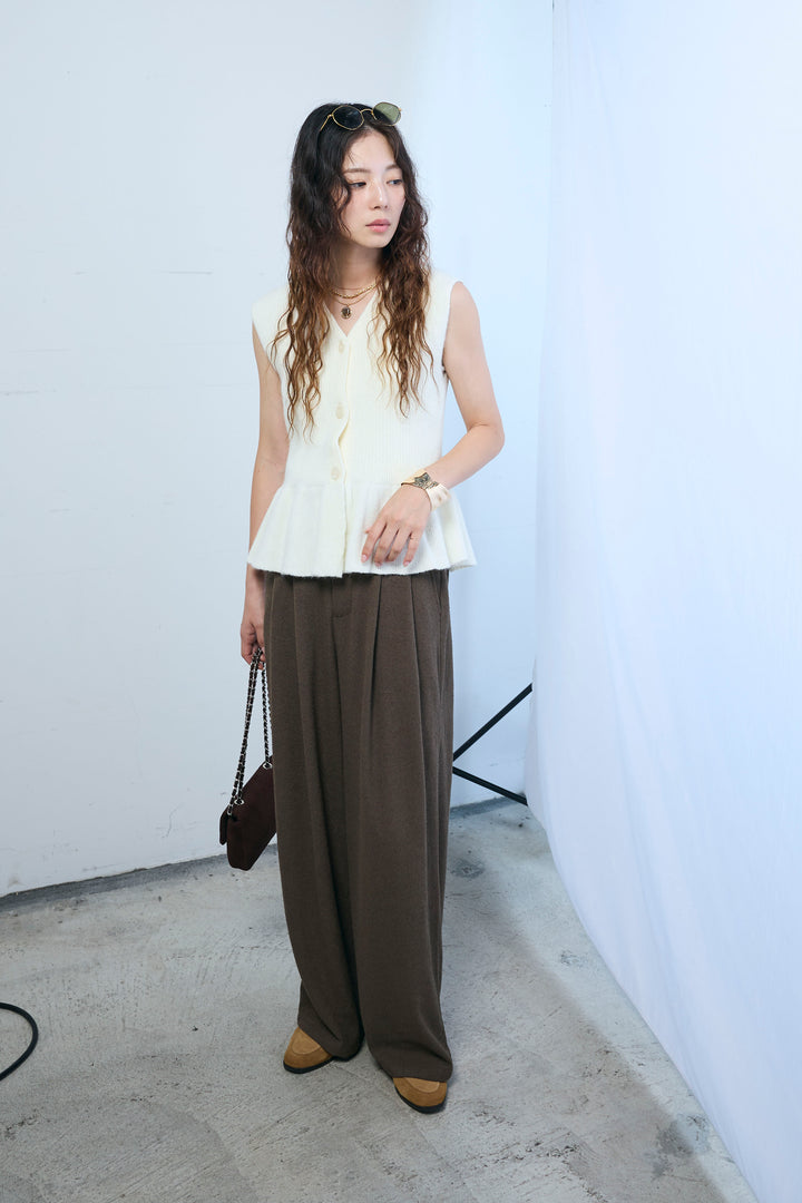 [予約/SET]アルパカタッチペプラムノースリプルオーバー+ネップワイドパンツ(2set)