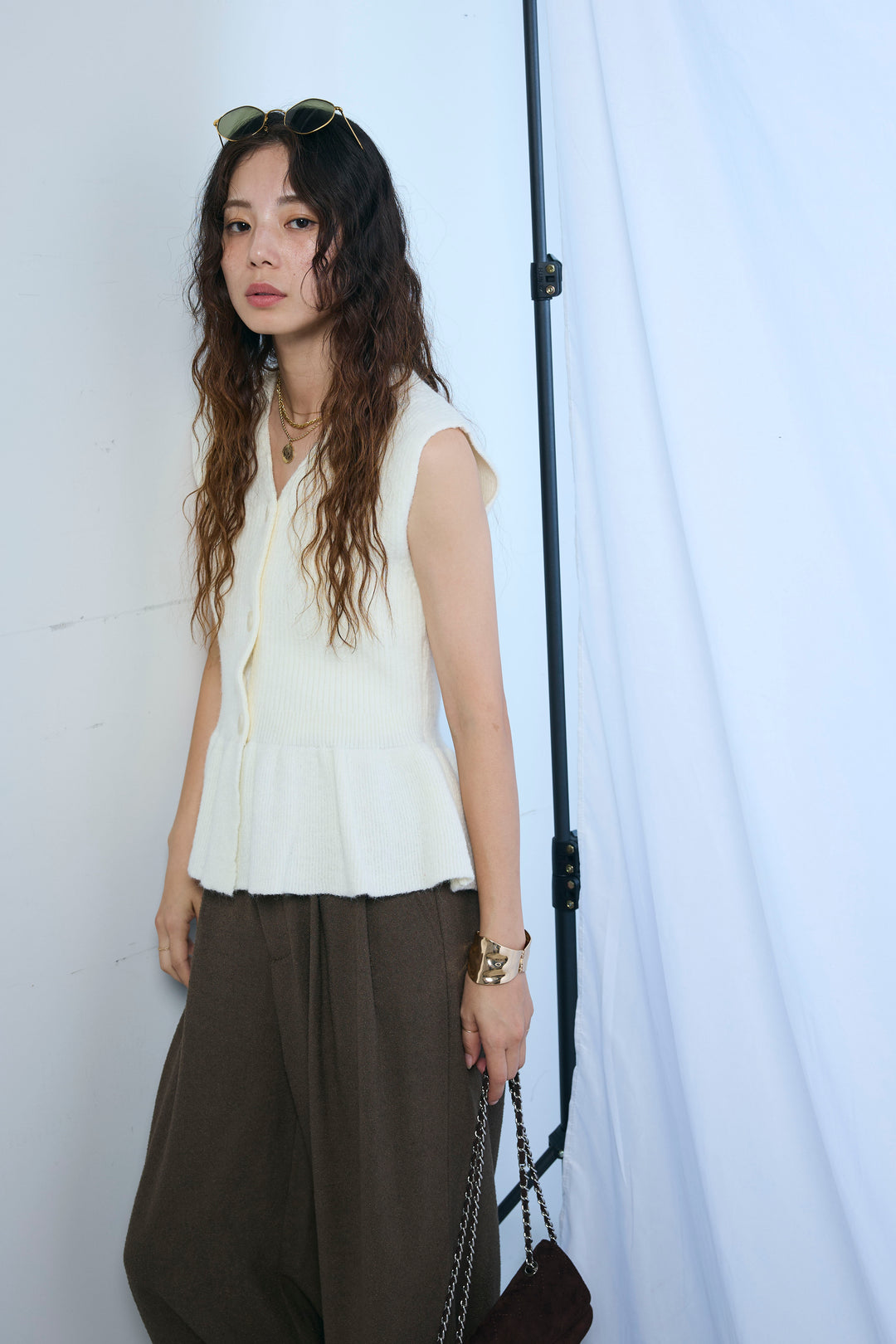 [予約/SET]アルパカタッチペプラムノースリプルオーバー+ネップワイドパンツ(2set)