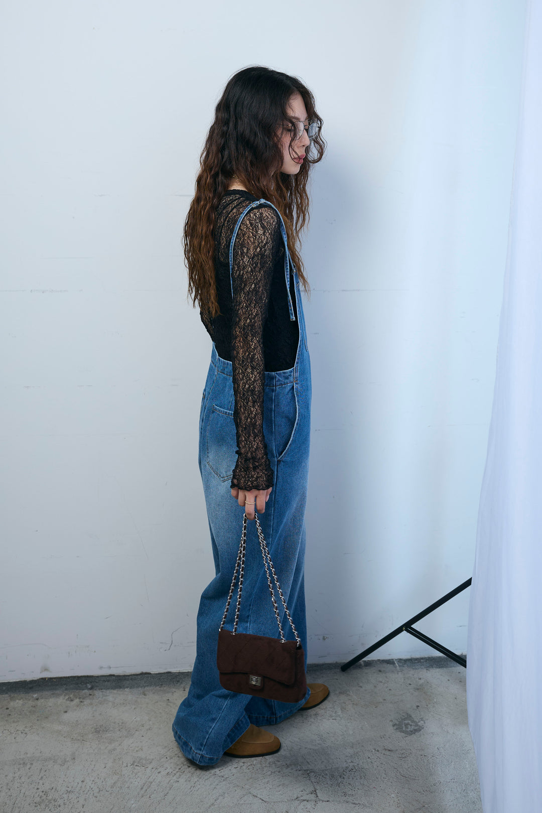 [予約/SET]シアーレーストップス+フロントジップストラップデザインデニムサロペット(2set)