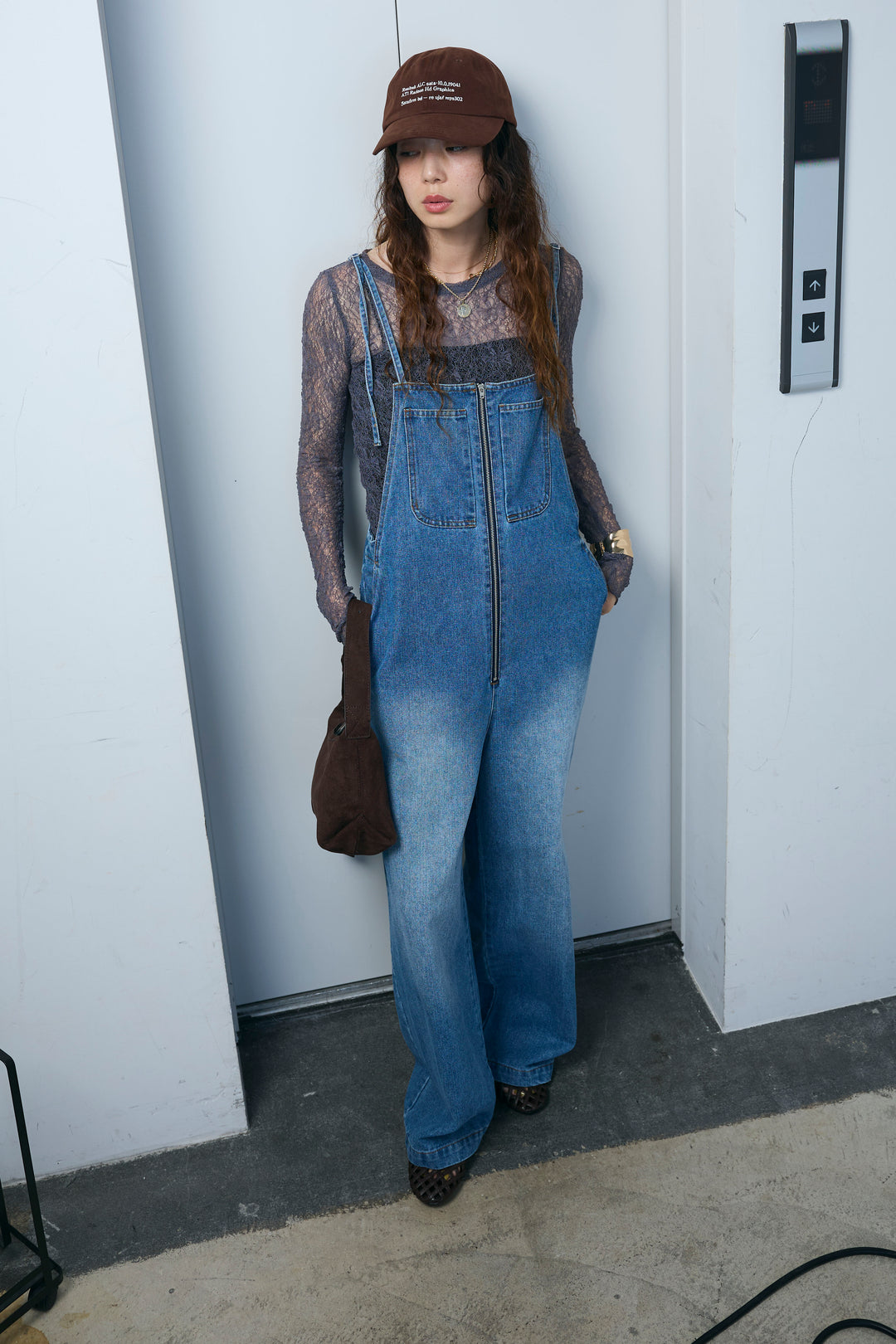 [予約/SET]シアーレーストップス+フロントジップストラップデザインデニムサロペット(2set)