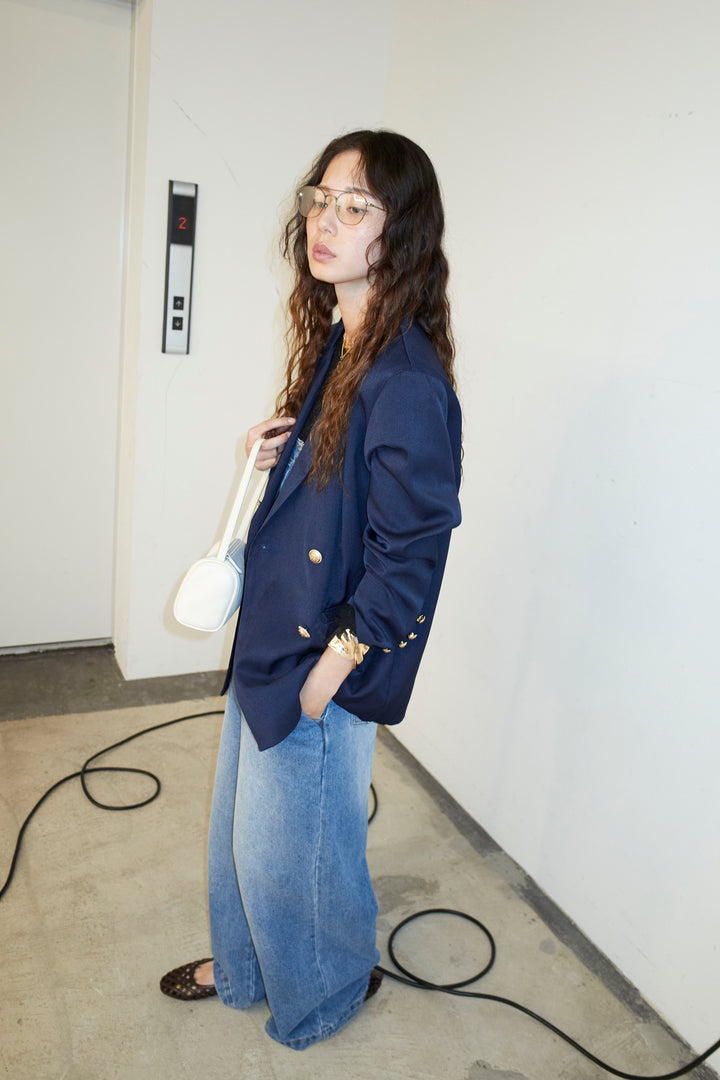 [予約/SET]TRツイルダブルテーラードジャケット+フロントジップストラップデザインデニムサロペット(2set)