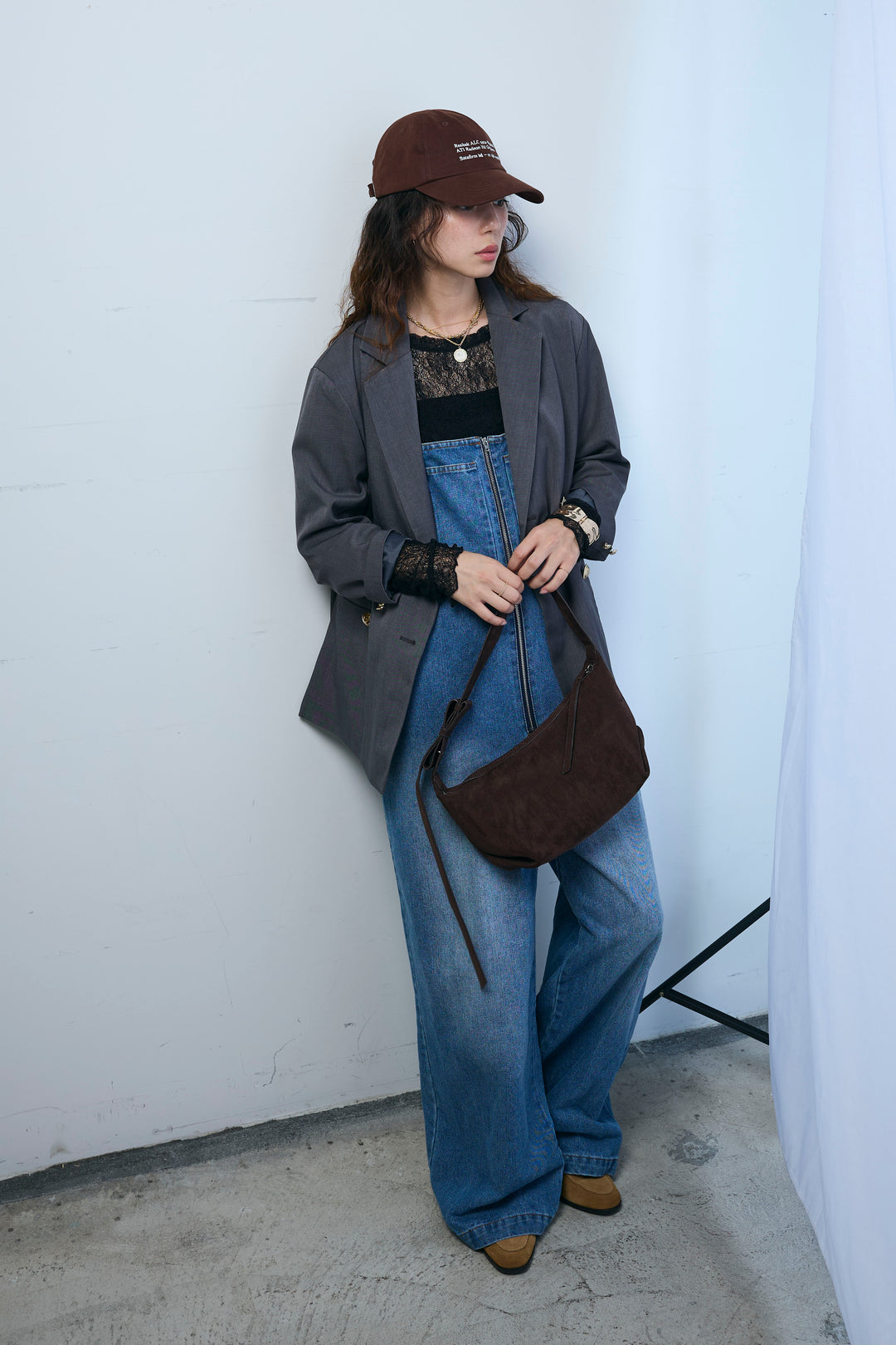 [予約/SET]TRツイルダブルテーラードジャケット+フロントジップストラップデザインデニムサロペット(2set)