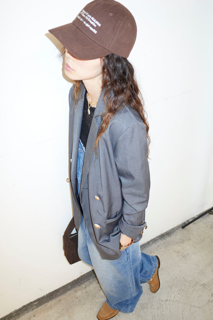 [予約/SET]TRツイルダブルテーラードジャケット+フロントジップストラップデザインデニムサロペット(2set)