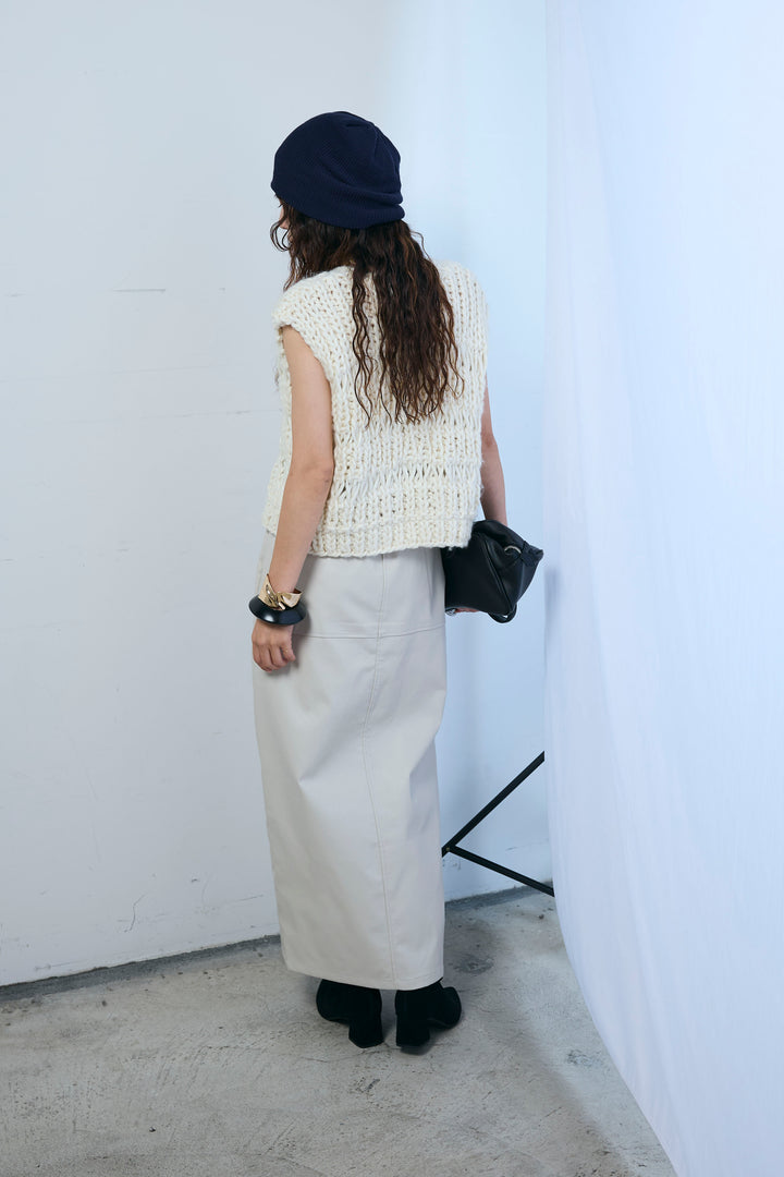 [予約/SET]ハンドニットロービングベスト+エコレザーバックスリットペンシルスカート(2set)