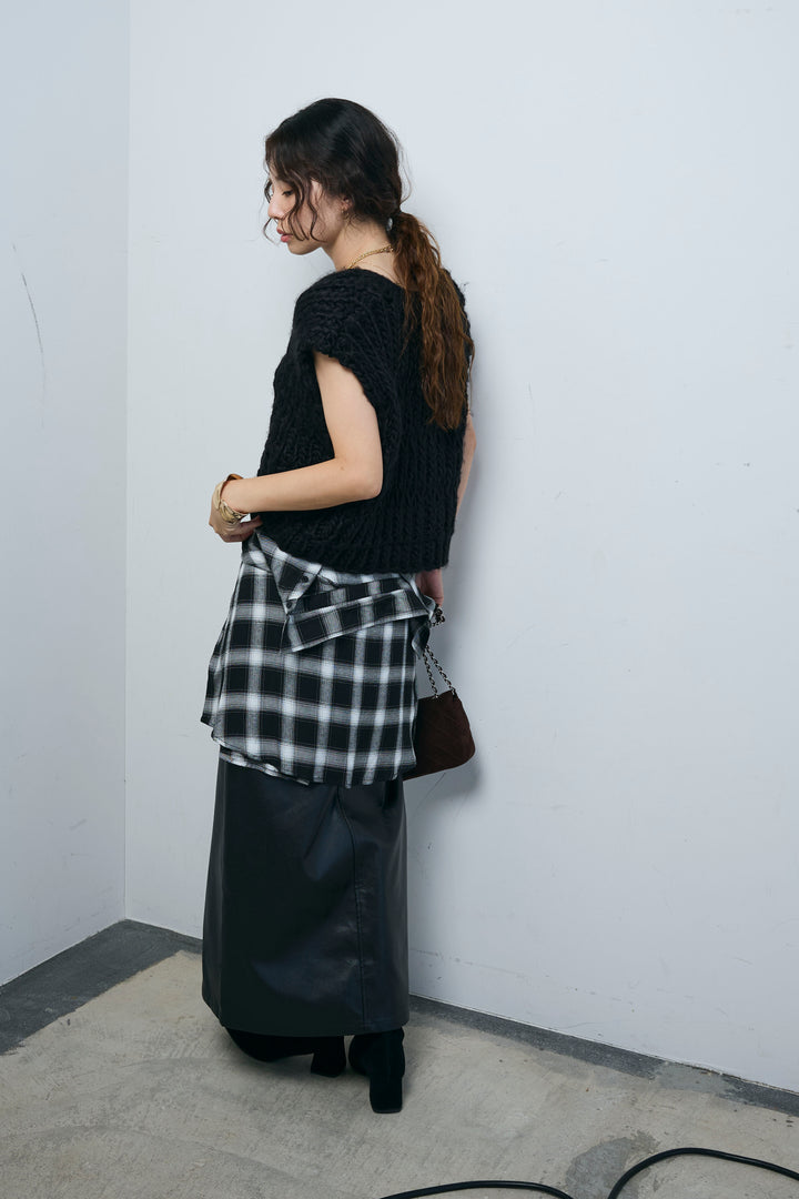 [予約/SET]ハンドニットロービングベスト+エコレザーバックスリットペンシルスカート(2set)