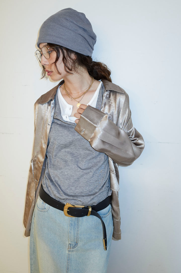 [予約/SET]サテンミリタリーシャツJK+ボックスデニム膝丈SK(2set)