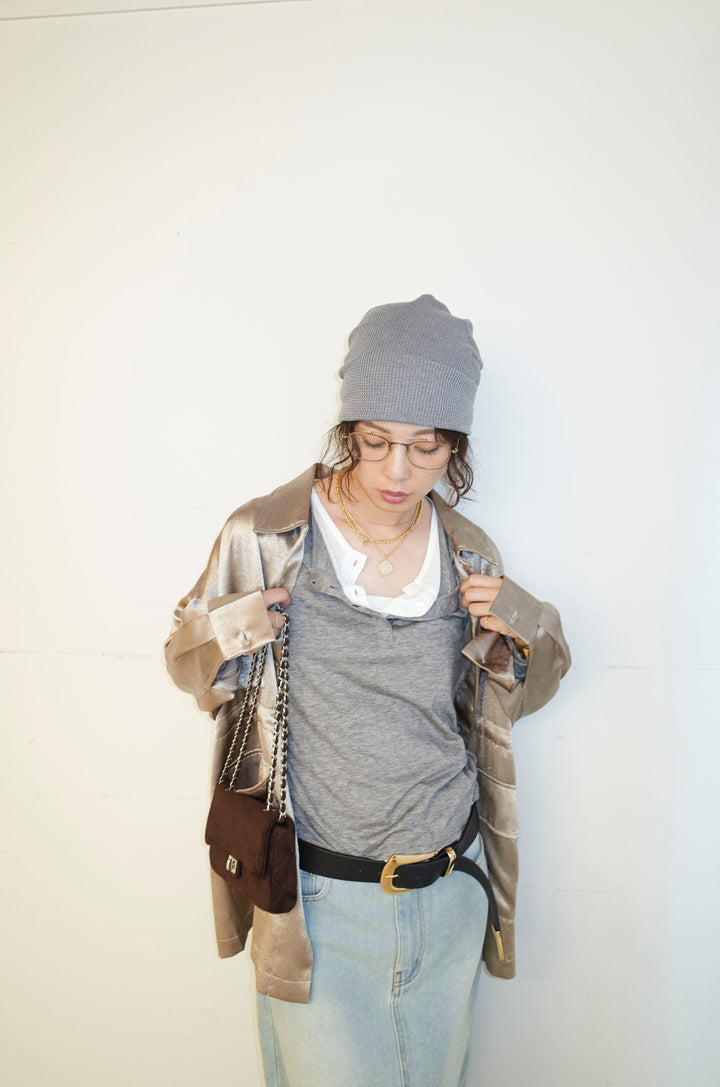 [予約/SET]サテンミリタリーシャツJK+ボックスデニム膝丈SK(2set)