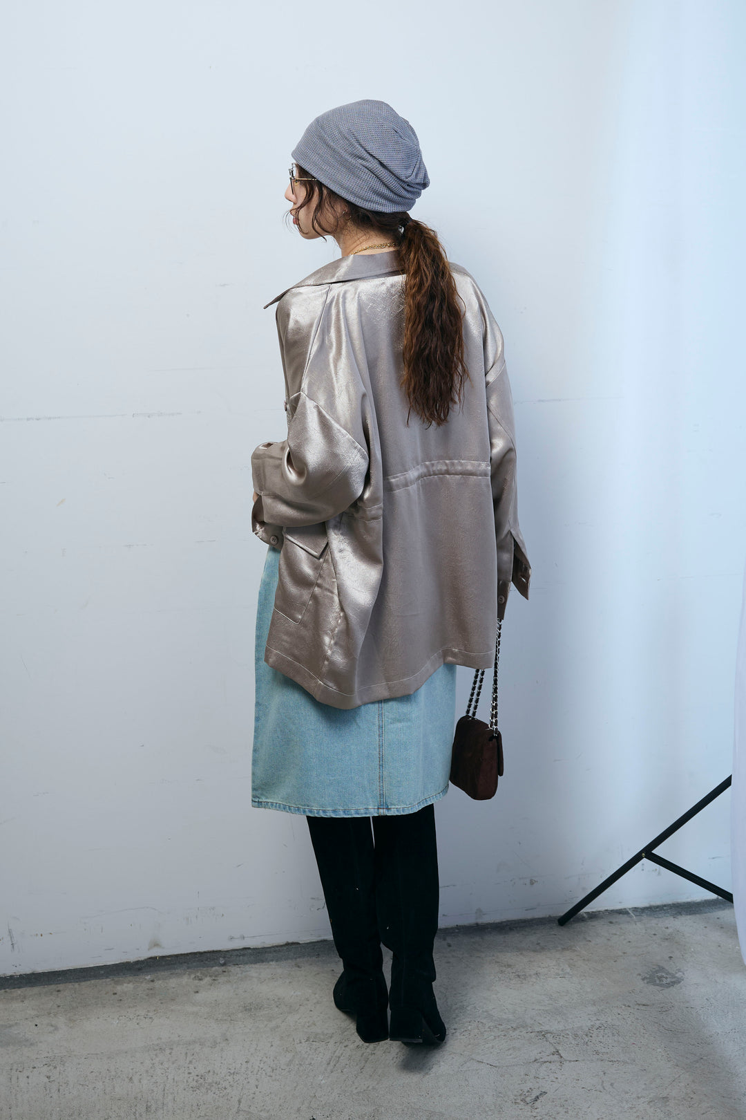 [予約/SET]サテンミリタリーシャツJK+ボックスデニム膝丈SK(2set)