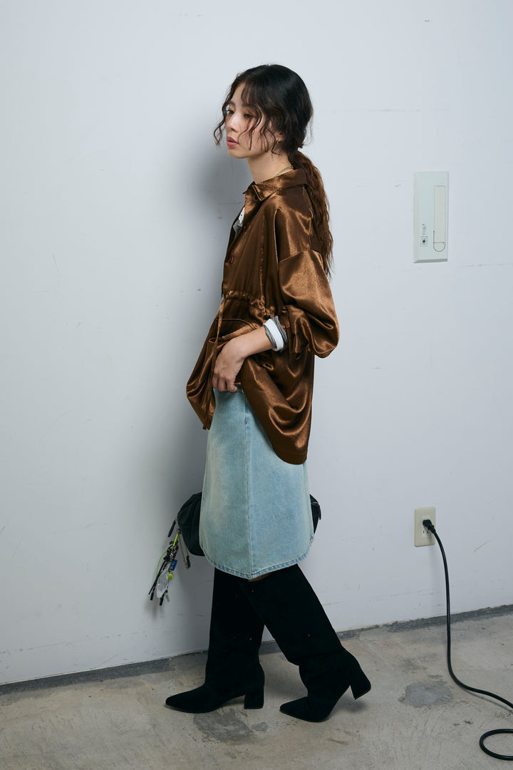 [予約/SET]サテンミリタリーシャツJK+ボックスデニム膝丈SK(2set)