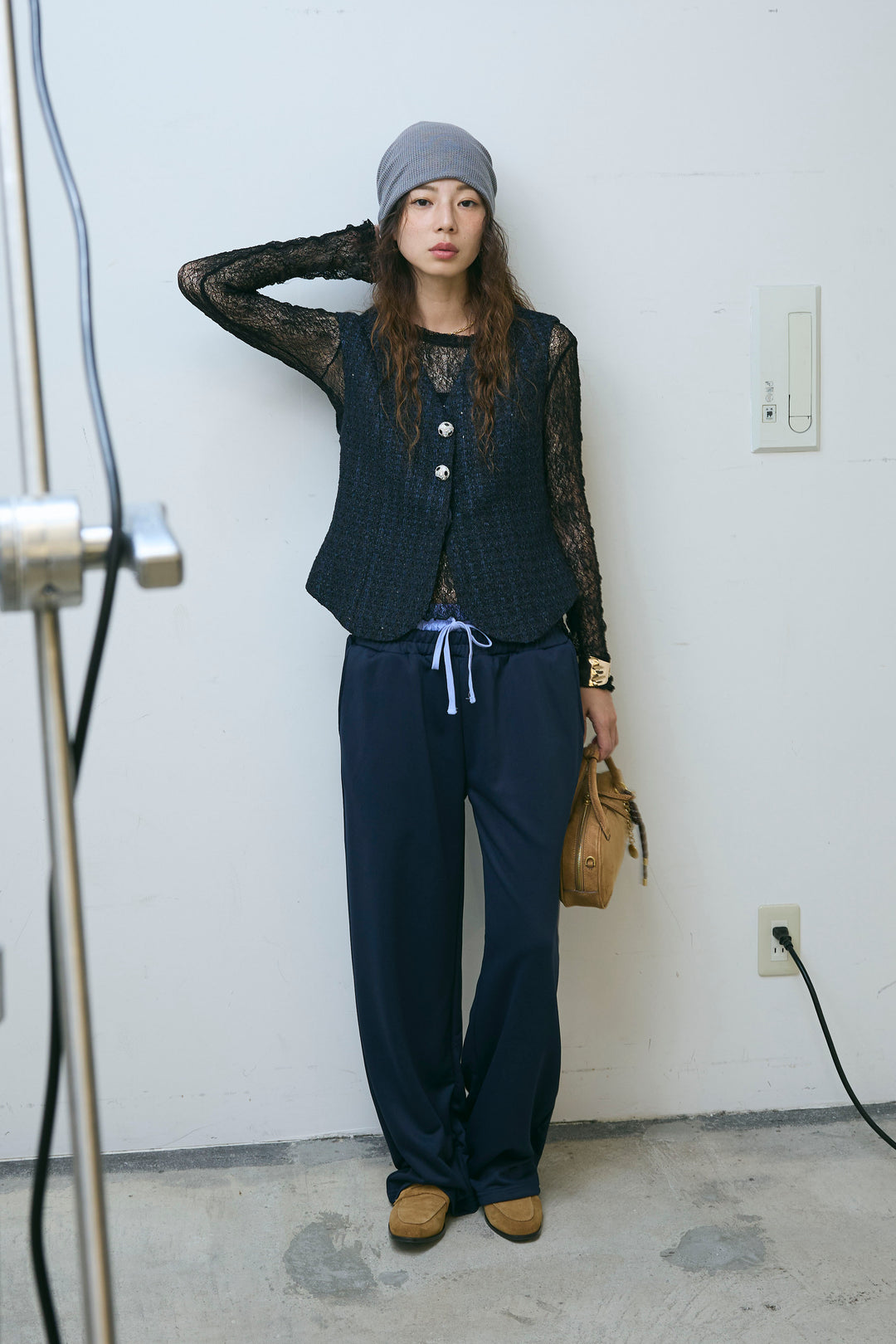 [予約/SET]ビジューボタンラメツイードジレ+裏毛ドッキングパンツ(2set)