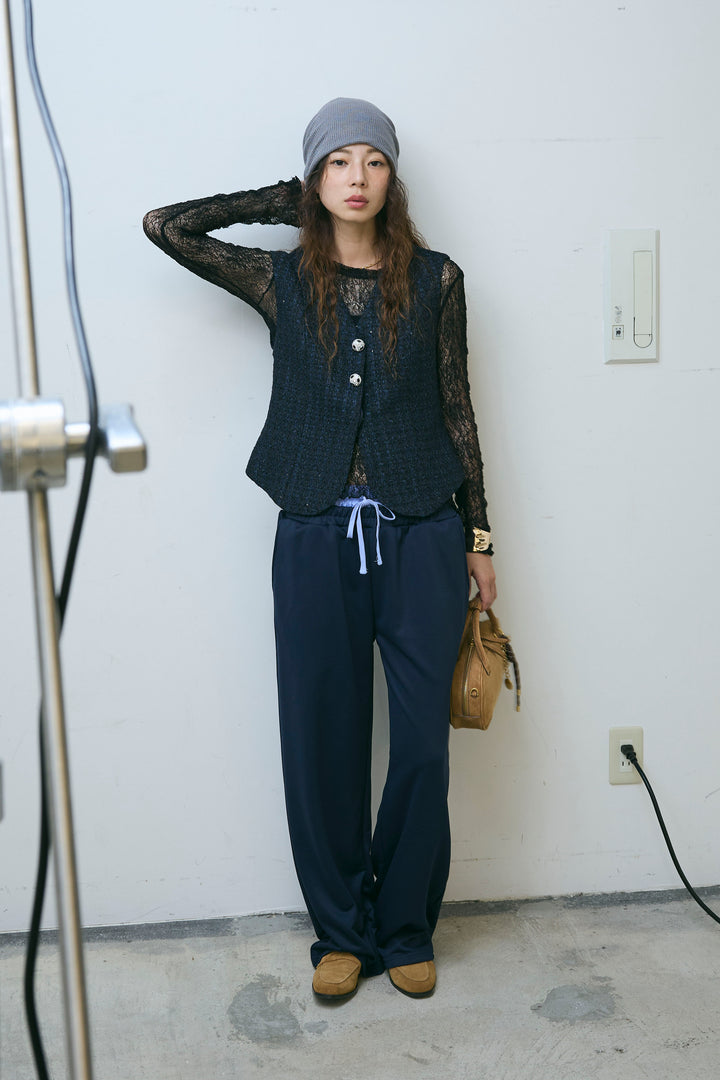 [予約/SET]ビジューボタンラメツイードジレ+裏毛ドッキングパンツ(2set)