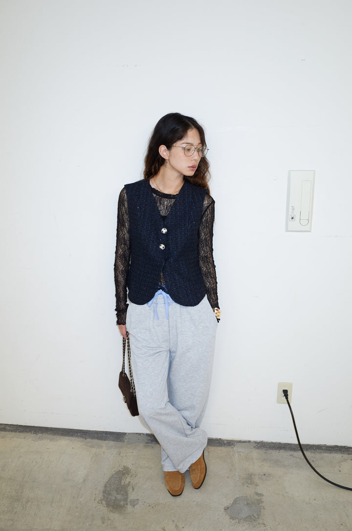 [予約/SET]ビジューボタンラメツイードジレ+シアーレーストップス(2set)