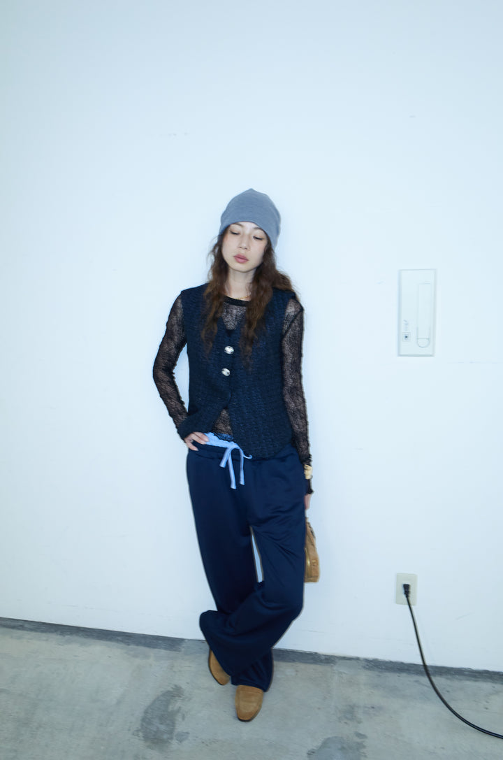 [予約/SET]ビジューボタンラメツイードジレ+裏毛ドッキングパンツ(2set)