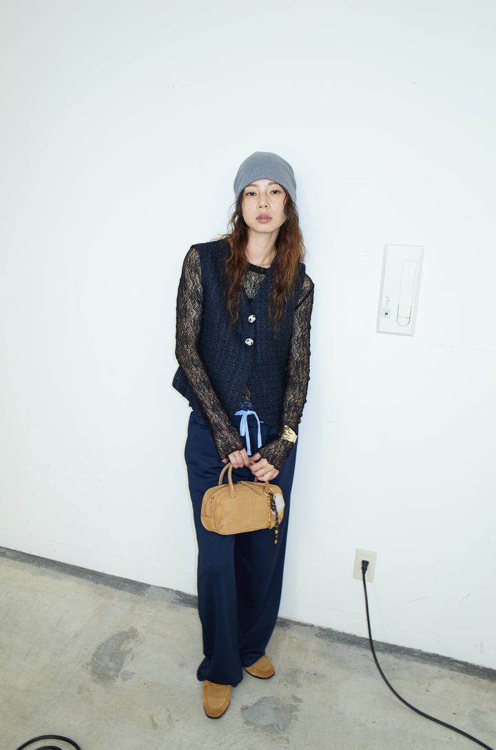 [予約/SET]ビジューボタンラメツイードジレ+裏毛ドッキングパンツ(2set)