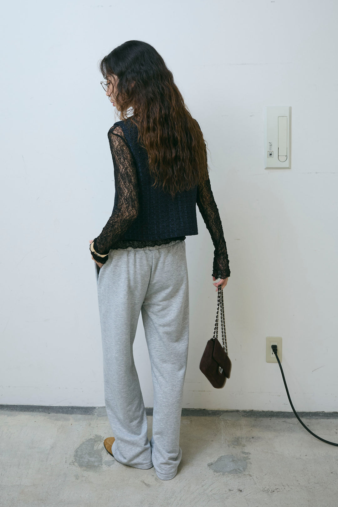 [予約/SET]ビジューボタンラメツイードジレ+シアーレーストップス+裏毛ドッキングパンツ(3set)