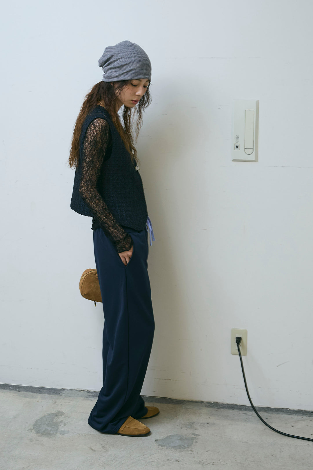 [予約/SET]ビジューボタンラメツイードジレ+シアーレーストップス+裏毛ドッキングパンツ(3set)