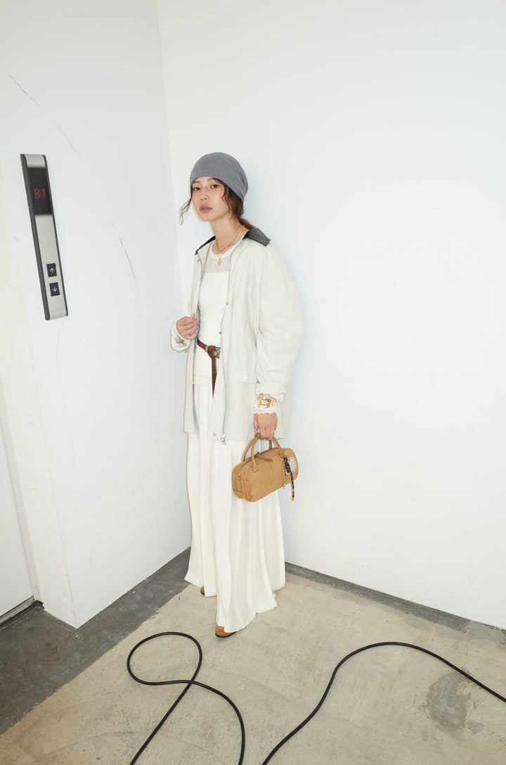 [予約/SET]フェイクレザー襟カバーオール+ニットプリーツロングSK(2set)