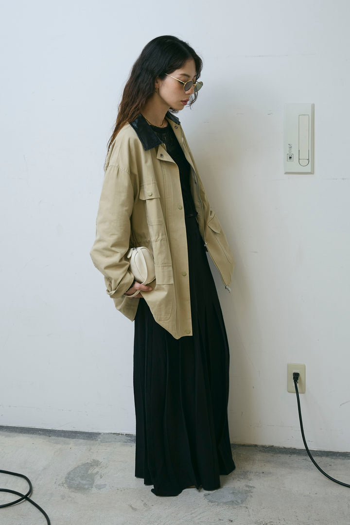 [予約/SET]フェイクレザー襟カバーオール+シアーレーストップス+ニットプリーツロングSK(3set)