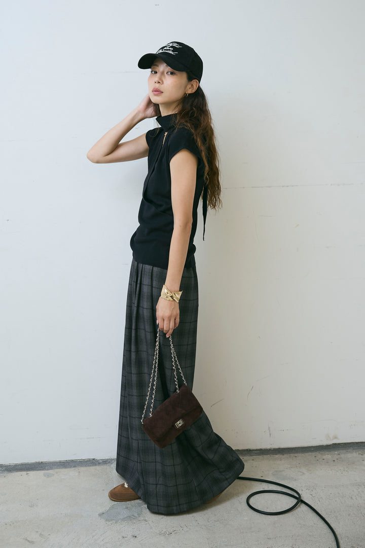 [予約/SET]タイつきVネックニットPO+チェックワイドタックパンツ(2set)