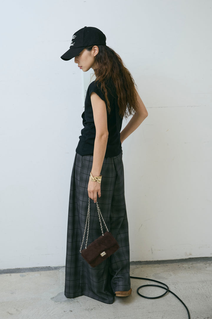 [予約/SET]タイつきVネックニットPO+チェックワイドタックパンツ(2set)