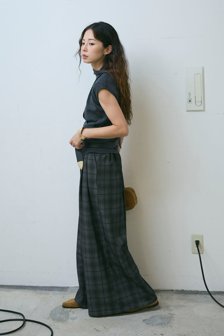 [予約/SET]タイつきVネックニットPO+チェックワイドタックパンツ(2set)