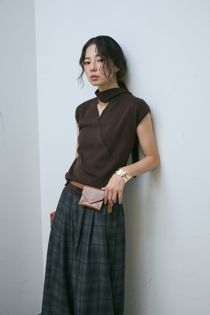 [予約/SET]タイつきVネックニットPO+チェックワイドタックパンツ(2set)