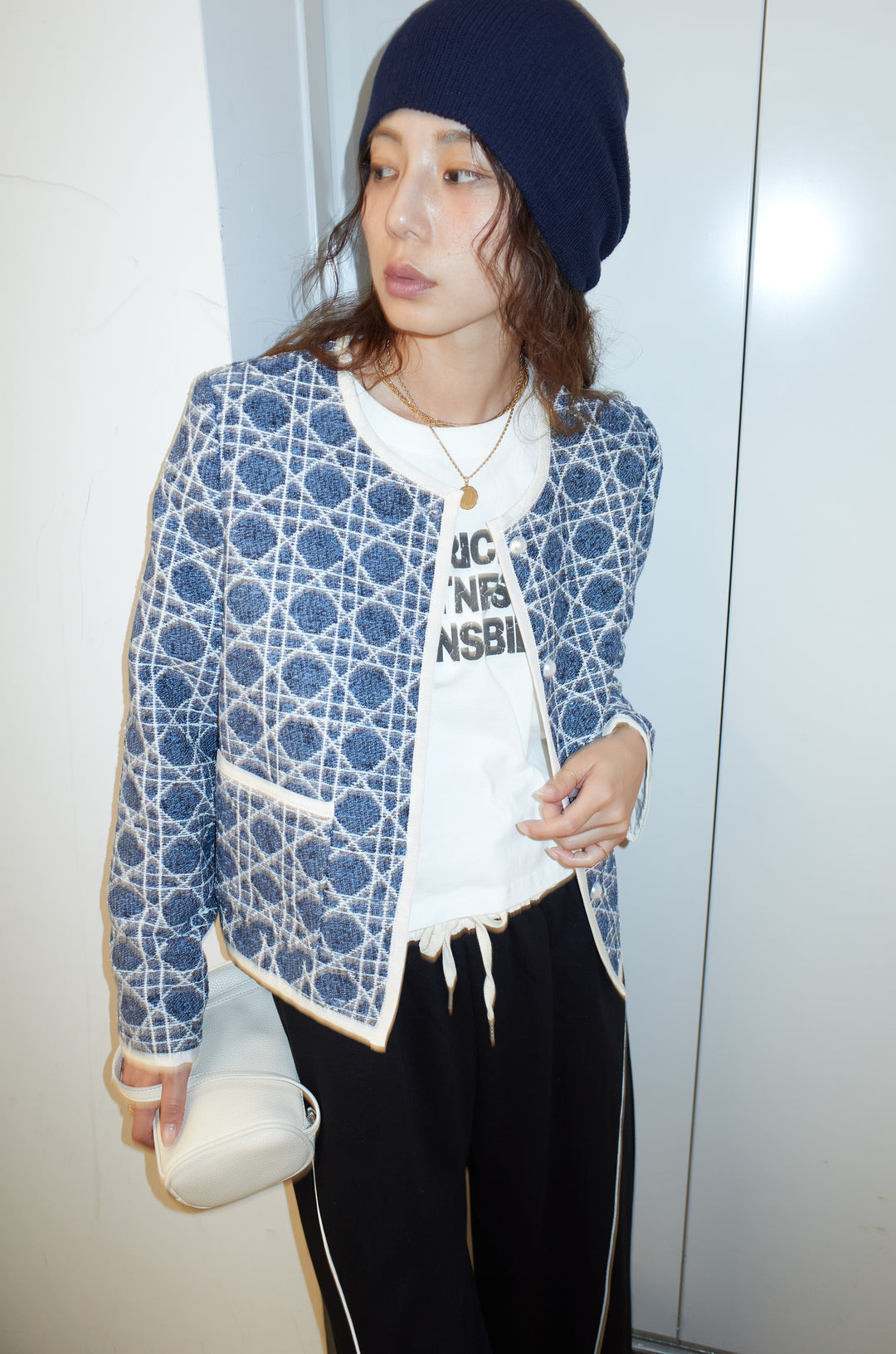 [予約/SET]パイピングジャガードJK+ピグメントロゴショート丈T+裏毛カーブラインワイドパンツ(3set)