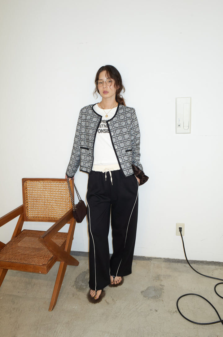 [予約/SET]パイピングジャガードJK+ピグメントロゴショート丈T+裏毛カーブラインワイドパンツ(3set)