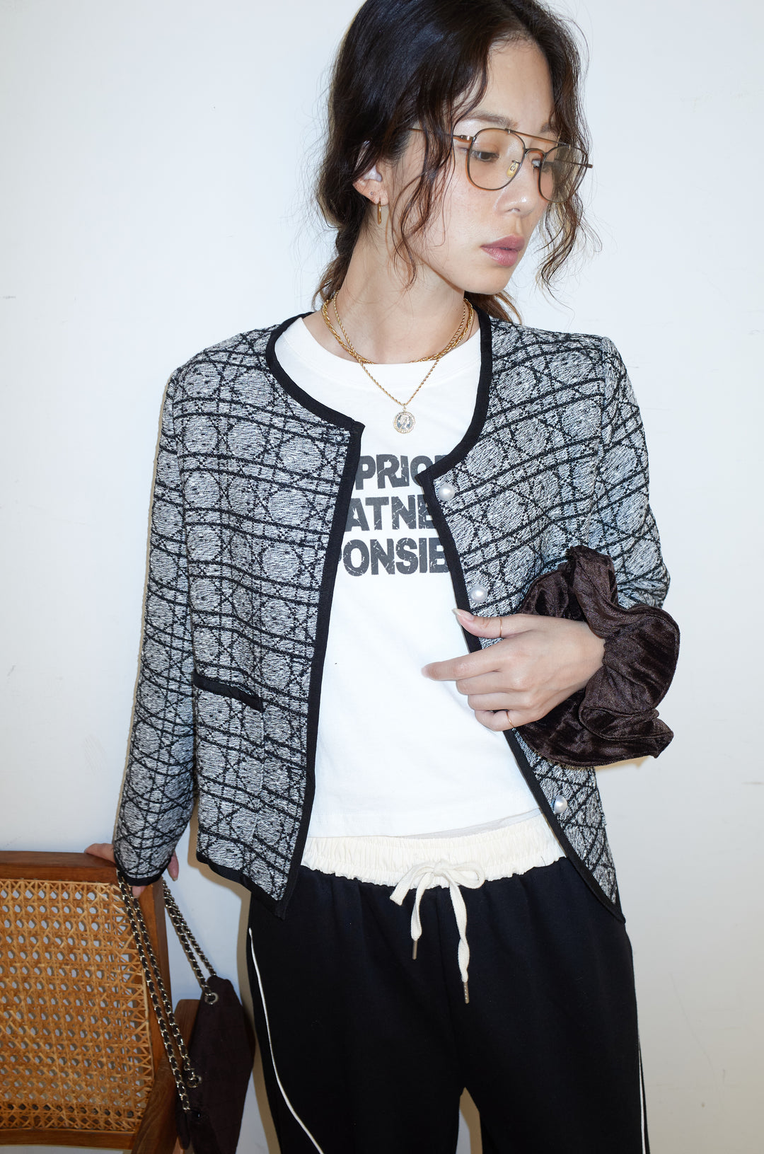 [予約/SET]パイピングジャガードJK+ピグメントロゴショート丈T+裏毛カーブラインワイドパンツ(3set)