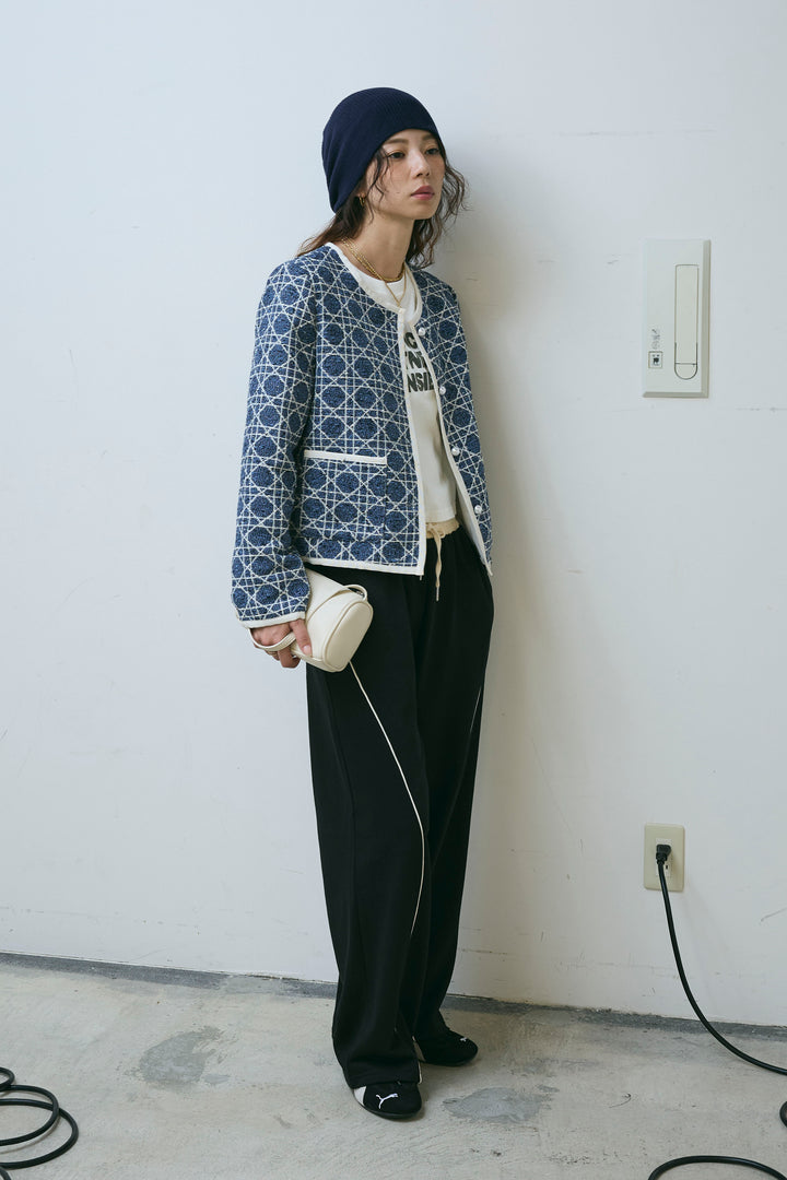 [予約/SET]パイピングジャガードJK+裏毛カーブラインワイドパンツ(2set)