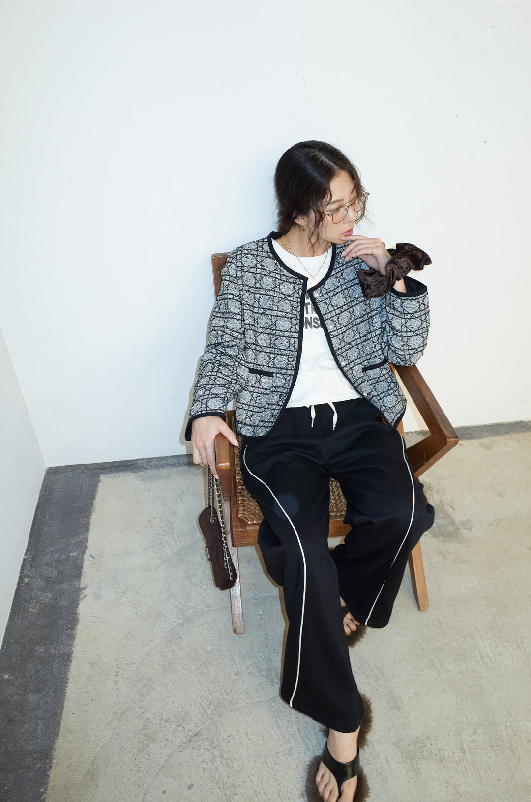 [予約/SET]パイピングジャガードJK+裏毛カーブラインワイドパンツ(2set)