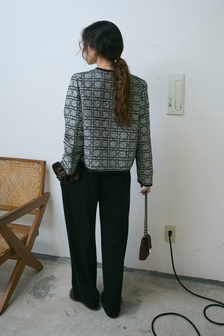 [予約/SET]パイピングジャガードJK+裏毛カーブラインワイドパンツ(2set)