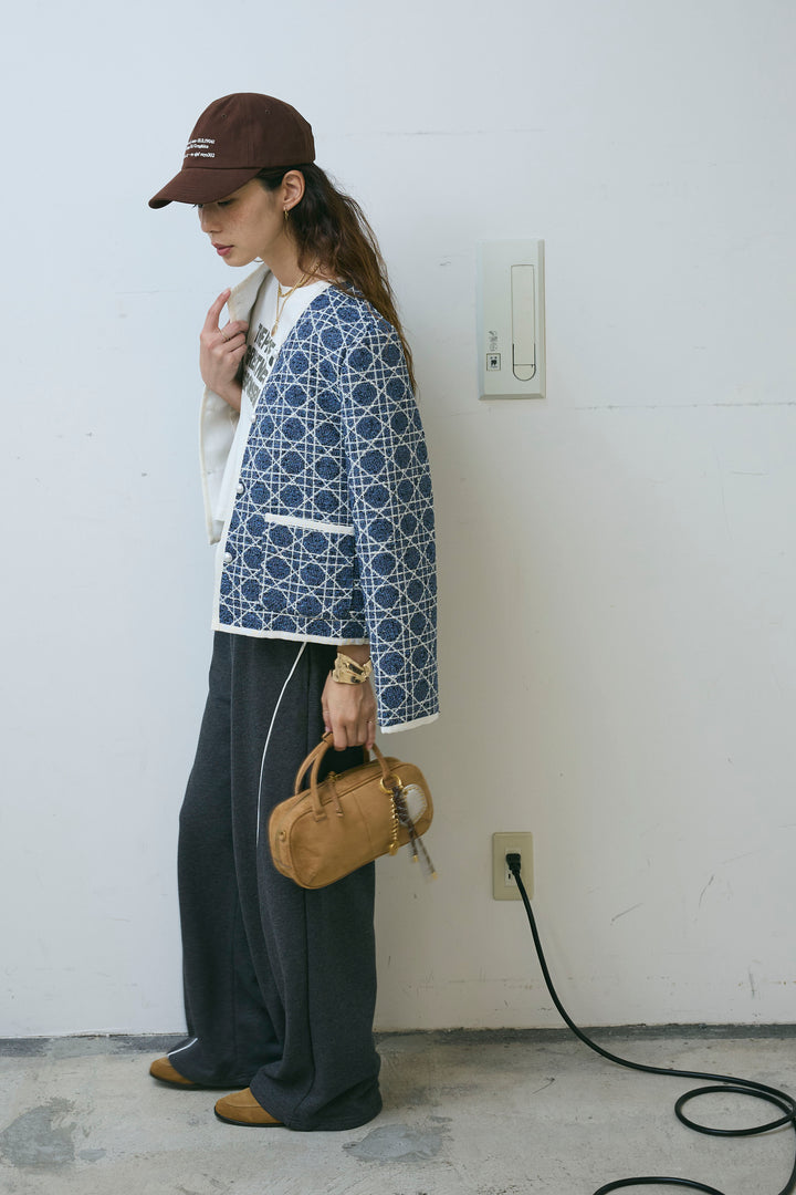 [予約/SET]パイピングジャガードJK+ピグメントロゴショート丈T+裏毛カーブラインワイドパンツ(3set)