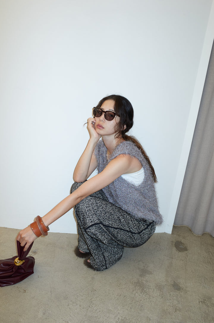 [予約/SET]ダンスフェザーベスト+ツイードフリンジカーブパンツ(2set)