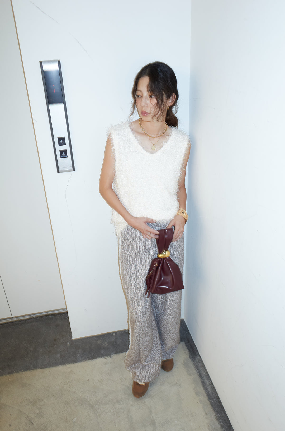 [予約/SET]ダンスフェザーベスト+ツイードフリンジカーブパンツ(2set)