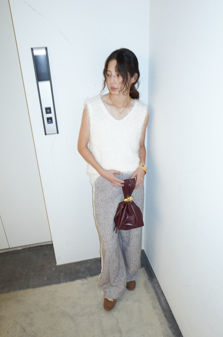 [予約/SET]ダンスフェザーベスト+ツイードフリンジカーブパンツ(2set)