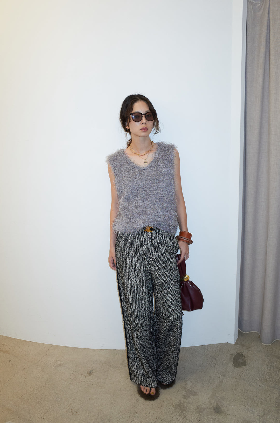 [予約/SET]ダンスフェザーベスト+ツイードフリンジカーブパンツ(2set)