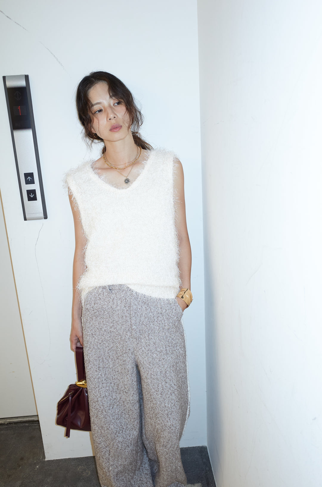 [予約/SET]ダンスフェザーベスト+ツイードフリンジカーブパンツ(2set)