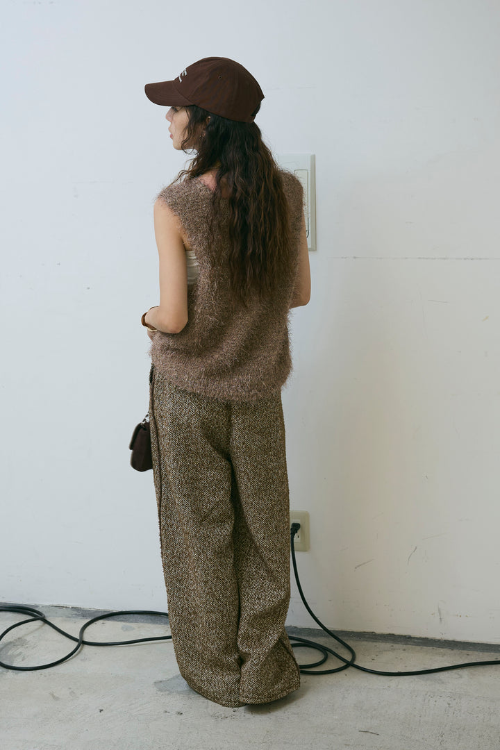 [予約/SET]ダンスフェザーベスト+ツイードフリンジカーブパンツ(2set)