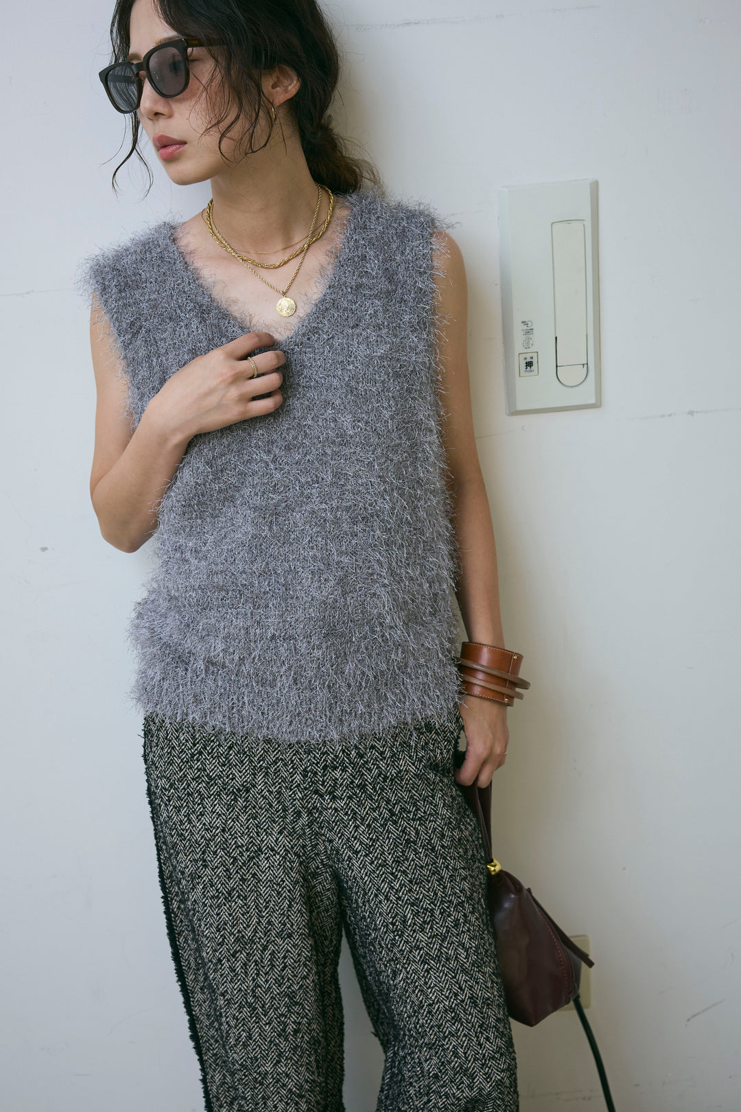 [予約/SET]ダンスフェザーベスト+ツイードフリンジカーブパンツ(2set)