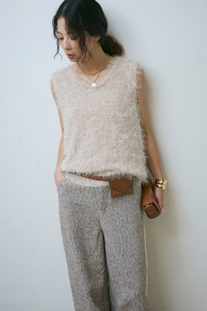 [予約/SET]ダンスフェザーベスト+ツイードフリンジカーブパンツ(2set)
