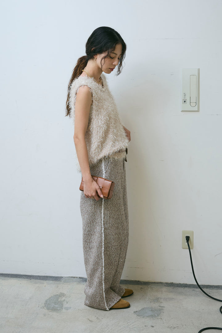 [予約/SET]ダンスフェザーベスト+ツイードフリンジカーブパンツ(2set)