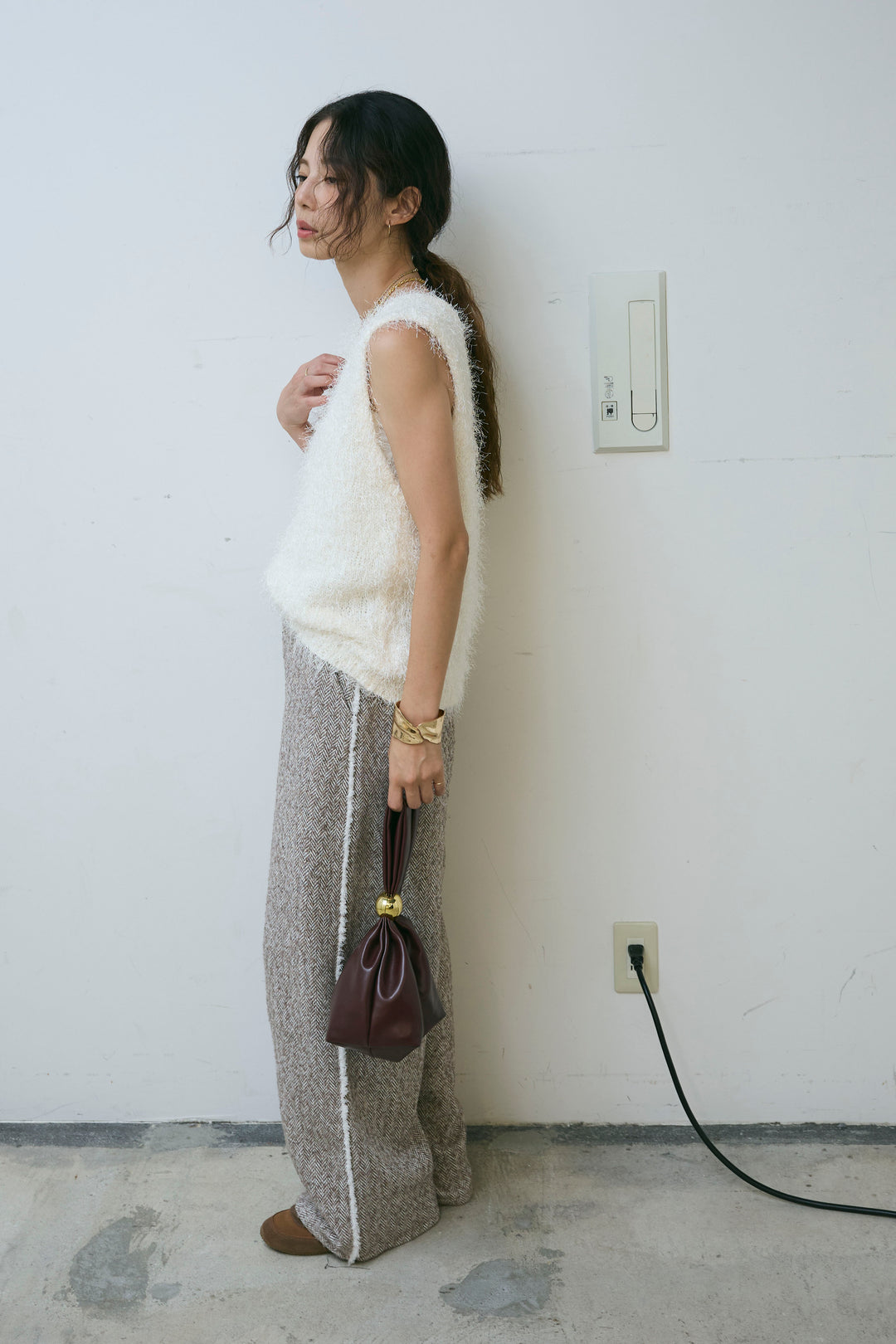 [予約/SET]ダンスフェザーベスト+ツイードフリンジカーブパンツ(2set)