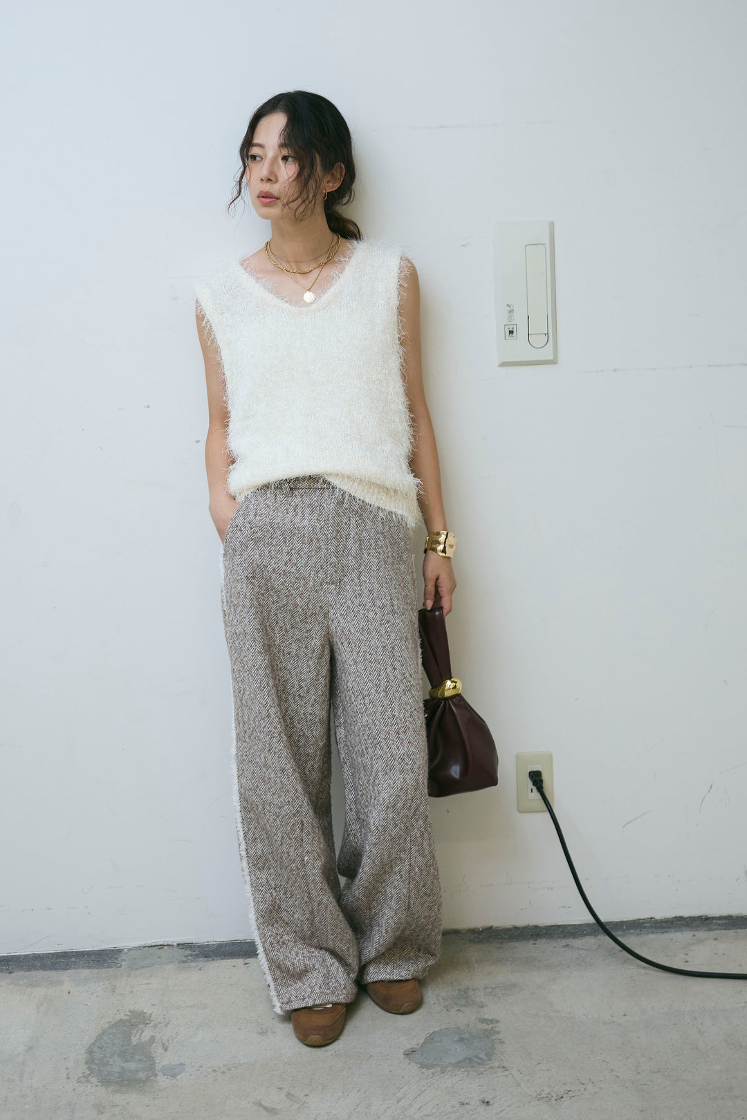 [予約/SET]ダンスフェザーベスト+ツイードフリンジカーブパンツ(2set)