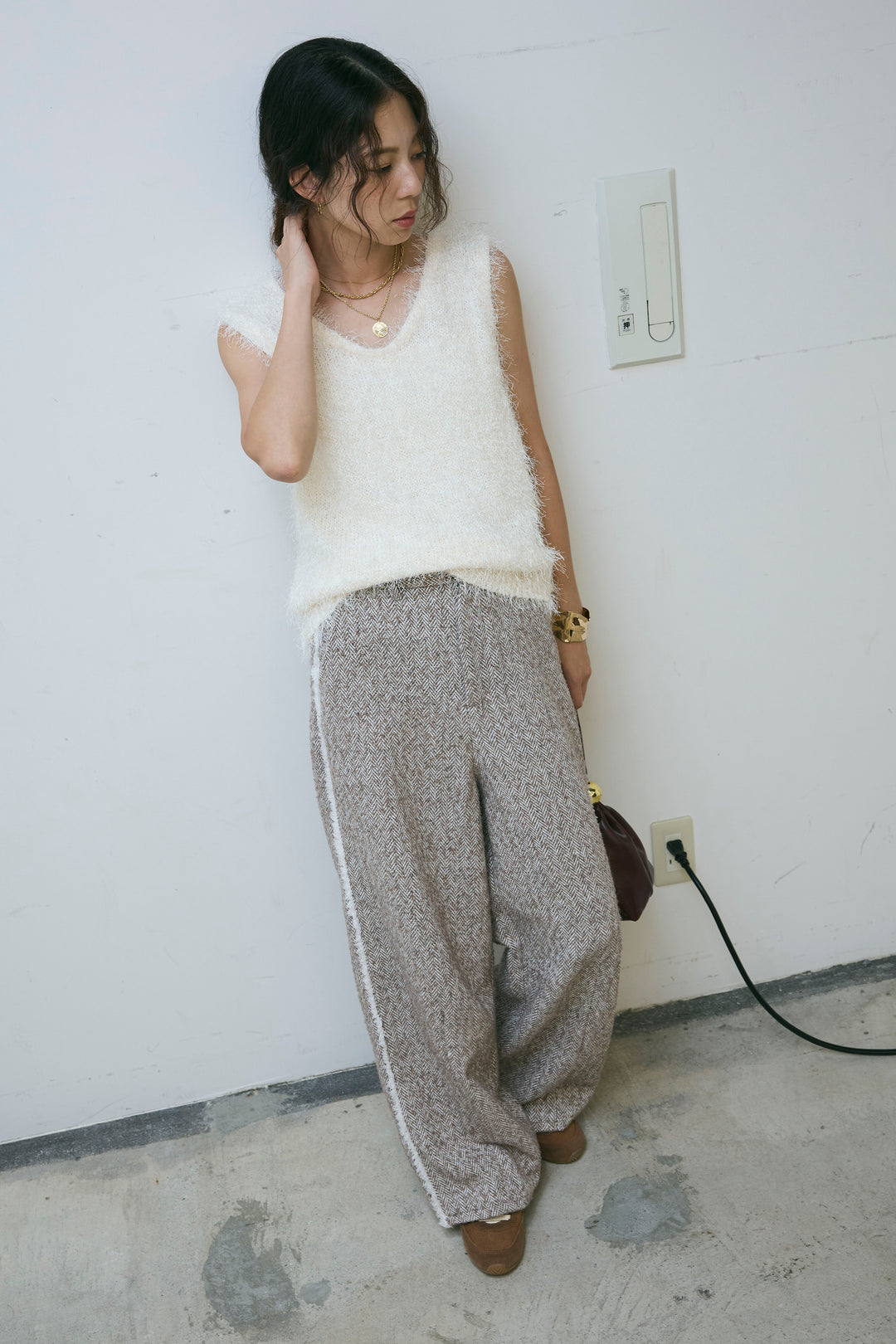 [予約/SET]ダンスフェザーベスト+ツイードフリンジカーブパンツ(2set)