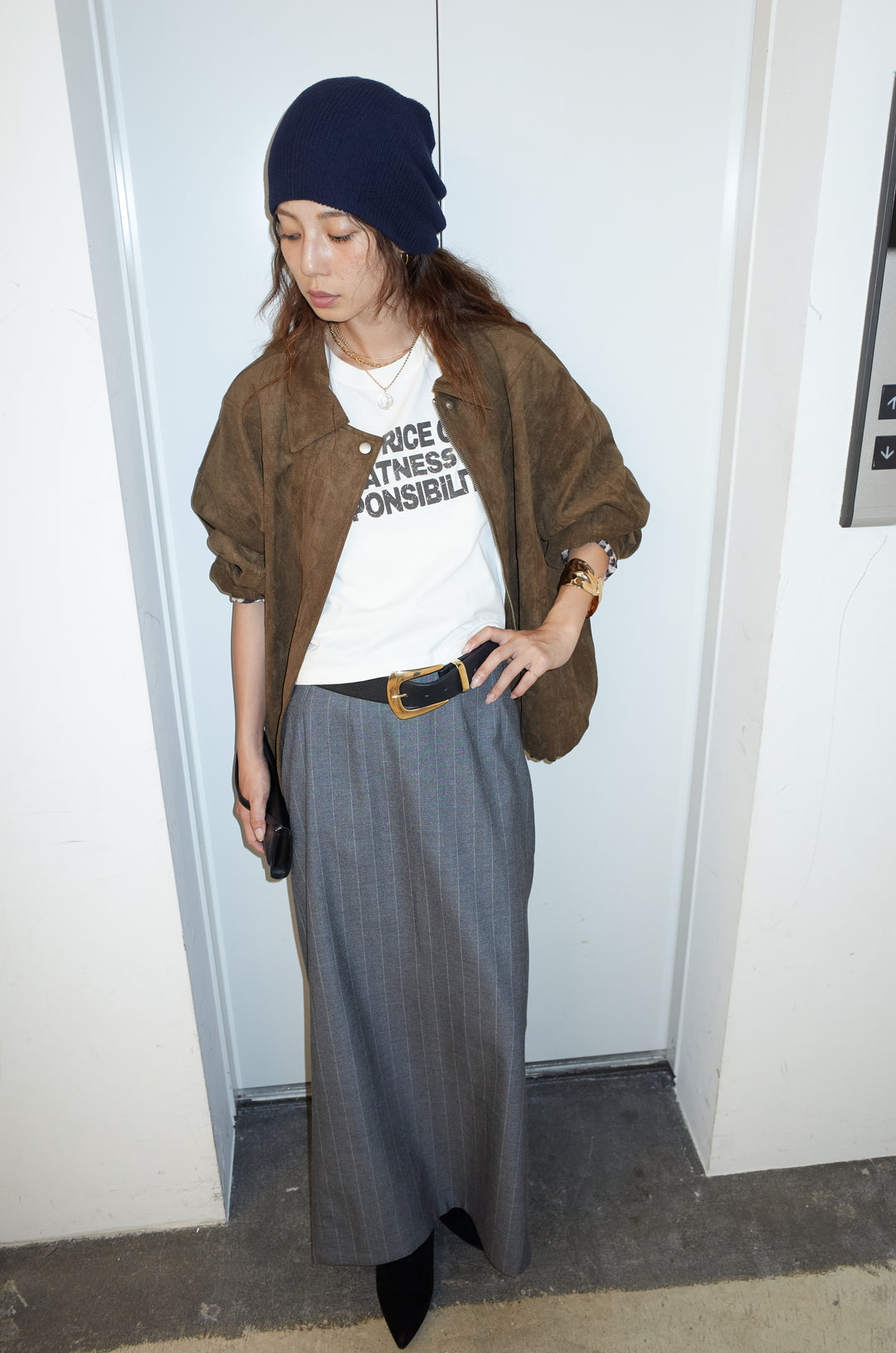 [予約/SET]フェイクスウェードブルゾン+ピグメントロゴショート丈T(2set)